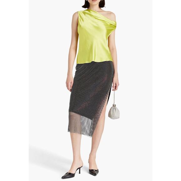 ENZA COSTA Satin Bias Off the Shoulder Top Womens Large 3 Lime Green Shirt NEW - Picture 5 of 16